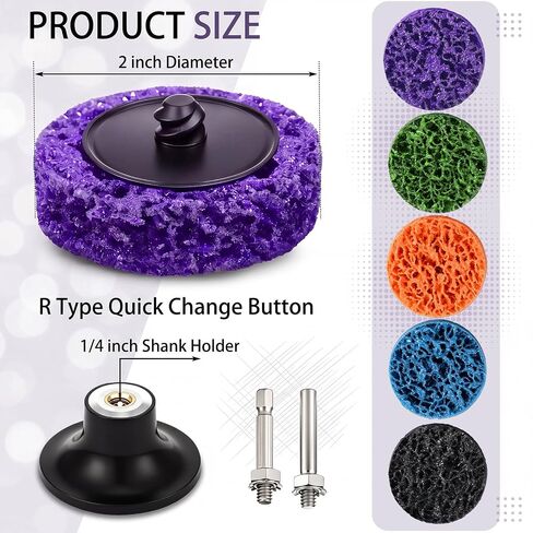 Novabright 93 Pcs Paint Stripper Metal 2 Inch R Type Quick Change Strip Discs Multicolor Kit Rust Removal Wheel for Die Grinder/Drill with 1/4" Holder for Rust, Oxidation, Paint Removal in Kuwait