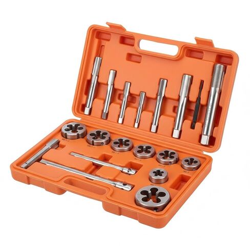 مجموعة أدوات اللولبة واللولبة HSS M27 x 3 مم، مجموعة أدوات الخيوط الخشنة M27 x 3.0 المترية، قطعتان من الفولاذ عالي السرعة لليد اليمنى، صنبور توصيل وقالب لولبة دائري لأعمال المعادن والإصلاح الصناعي in Kuwait