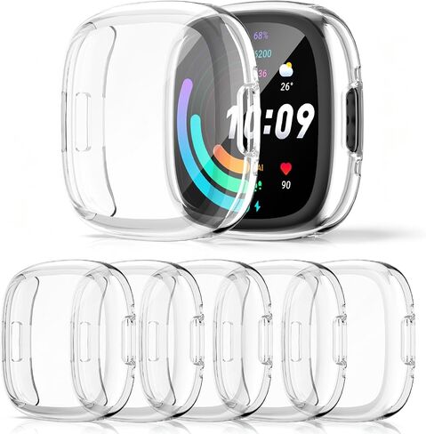 حافظة من 5 قطع من مادة TPU لجهاز Fitbit Sense 2 / Versa 4, 5 شفافة | غطاء واقي شاشة TPU شامل، مضاد للخدش، غطاء حماية نحيف، للرجال والنساء in Kuwait