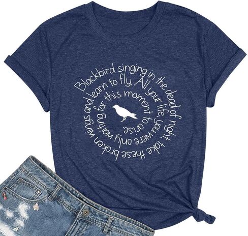 Country Music Shirt Women Blackbird Singing in The Dead of Night Tee Funny Beatles Shirts Vintage Short Sleeve Top in Kuwait