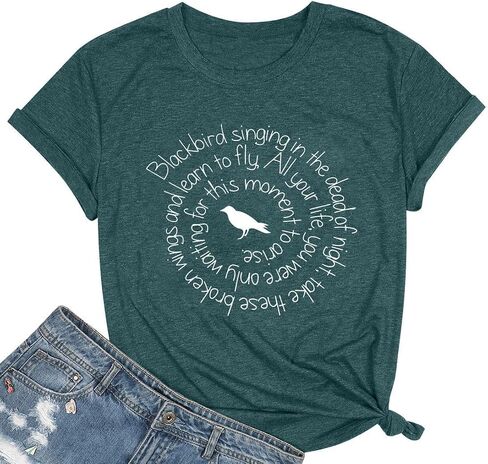 Country Music Shirt Women Blackbird Singing in The Dead of Night Tee Funny Beatles Shirts Vintage Short Sleeve Top in Kuwait