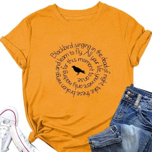 Country Music Shirt Women Blackbird Singing in The Dead of Night Tee Funny Beatles Shirts Vintage Short Sleeve Top in Kuwait