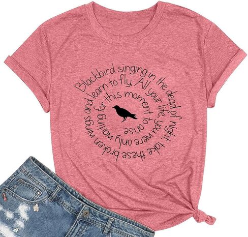Country Music Shirt Women Blackbird Singing in The Dead of Night Tee Funny Beatles Shirts Vintage Short Sleeve Top in Kuwait