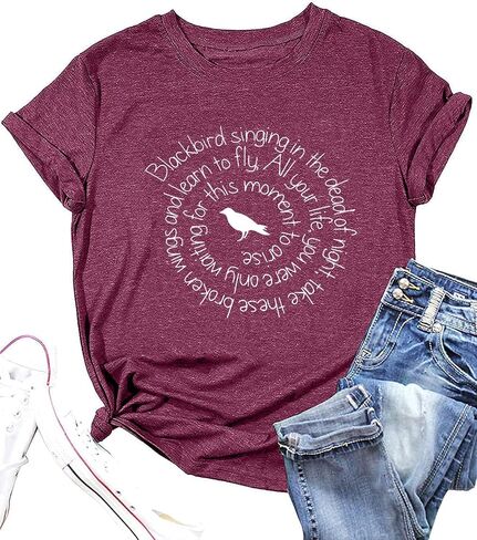 Country Music Shirt Women Blackbird Singing in The Dead of Night Tee Funny Beatles Shirts Vintage Short Sleeve Top in Kuwait
