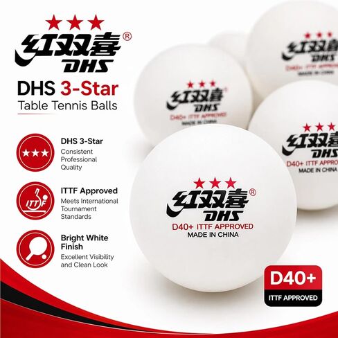 كرات بينج بونج 3 نجوم DHS D40+، معتمدة من الاتحاد الدولي لكرة القدم (ITTF)، الحجم الرسمي 40+ مم، ارتداد ثابت للتدريب والمنافسة، أبيض، 10 قطع in Kuwait