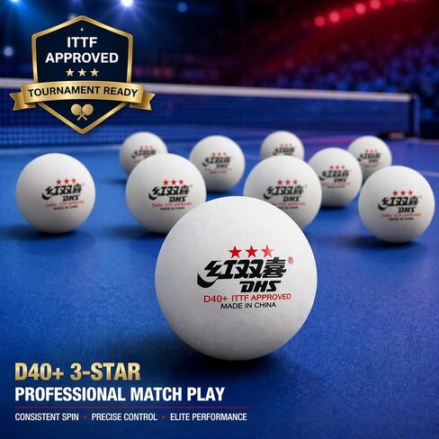 كرات بينج بونج 3 نجوم DHS D40+، معتمدة من الاتحاد الدولي لكرة القدم (ITTF)، الحجم الرسمي 40+ مم، ارتداد ثابت للتدريب والمنافسة، أبيض، 10 قطع in Kuwait
