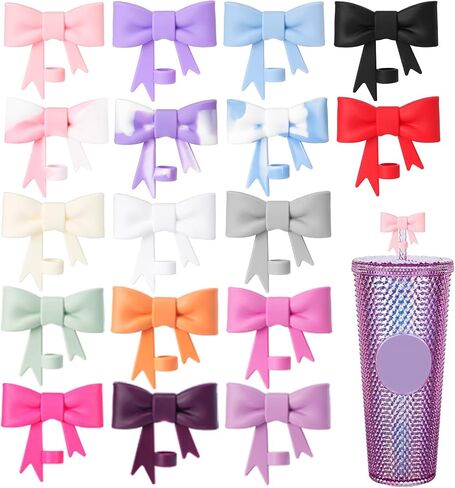 8mm Pink Bow Straw Cover Topper Compatible with Tumbler,Silicone Reusable Straw Cover Caps for Cups,Cute Colorful Straws Toppers Plugs Protector Accessories for Drinking Straws in Kuwait