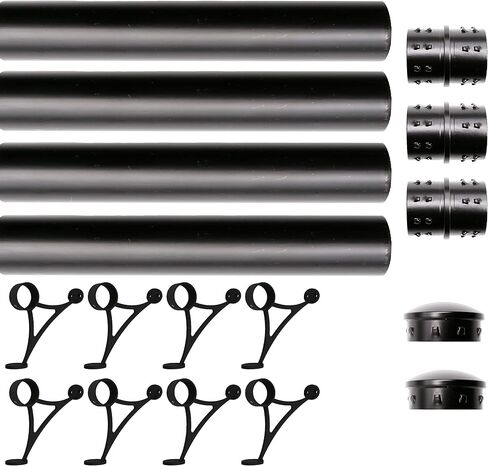 Solid Bar Mount Foot Rail Kit, 2" OD Matt Black Stainless Steel Tubing w/Internal Connector, Combination Foot Rail Brackets, Tapered End Cap, 19 ft = 76 in x 3 in Kuwait