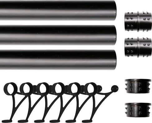 Solid Bar Mount Foot Rail Kit, 2" OD Matt Black Stainless Steel Tubing w/Internal Connector, Combination Foot Rail Brackets, Tapered End Cap, 19 ft = 76 in x 3 in Kuwait