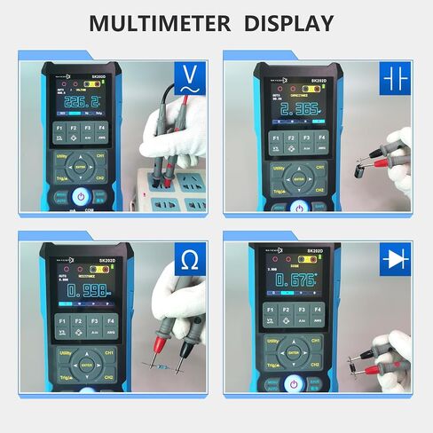 ET202D 3 in 1 Handheld Oscilloscope Multimeter DDS Generator, 2 Channels, 80MHz Bandwidth, 200MSa/s Sampling Rate, 6000 Counts, Voltage, Current, Capacitor, Resistor, Diode Test in Kuwait
