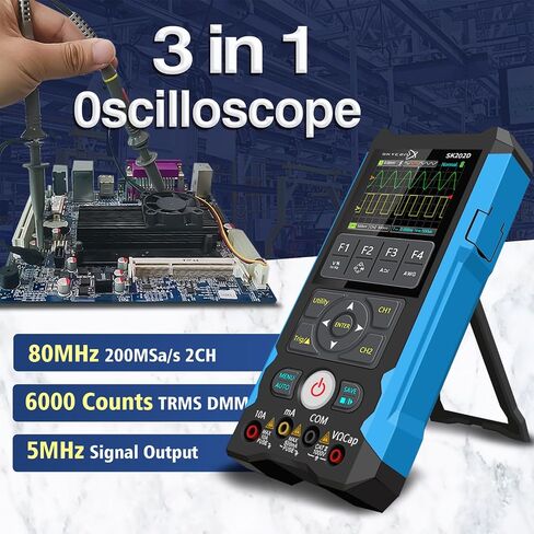 ET202D 3 in 1 Handheld Oscilloscope Multimeter DDS Generator, 2 Channels, 80MHz Bandwidth, 200MSa/s Sampling Rate, 6000 Counts, Voltage, Current, Capacitor, Resistor, Diode Test in Kuwait