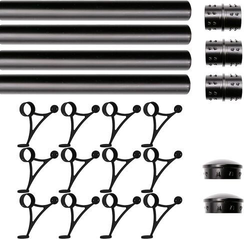 Solid Bar Mount Foot Rail Kit, 2" OD Matt Black Stainless Steel Tubing w/Internal Connector, Combination Foot Rail Brackets, Tapered End Cap, 19 ft = 76 in x 3 in Kuwait