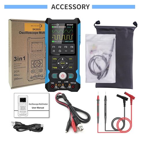 ET202D 3 in 1 Handheld Oscilloscope Multimeter DDS Generator, 2 Channels, 80MHz Bandwidth, 200MSa/s Sampling Rate, 6000 Counts, Voltage, Current, Capacitor, Resistor, Diode Test in Kuwait