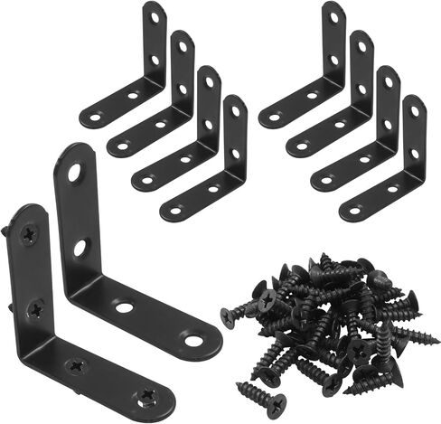 10Pcs L Bracket Right Angle Corner Brace, 2 x 2 Inch | Heavy Duty, Stainless Steel, Black, For Shelves, Furniture, Cabinets & Wood Projects in Kuwait