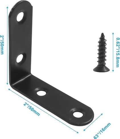 10Pcs L Bracket Right Angle Corner Brace, 2 x 2 Inch | Heavy Duty, Stainless Steel, Black, For Shelves, Furniture, Cabinets & Wood Projects in Kuwait