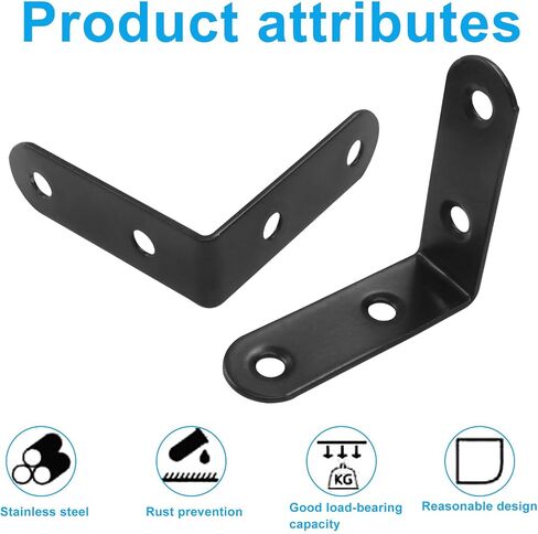 10Pcs L Bracket Right Angle Corner Brace, 2 x 2 Inch | Heavy Duty, Stainless Steel, Black, For Shelves, Furniture, Cabinets & Wood Projects in Kuwait