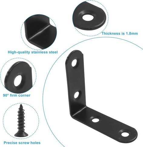 10Pcs L Bracket Right Angle Corner Brace, 2 x 2 Inch | Heavy Duty, Stainless Steel, Black, For Shelves, Furniture, Cabinets & Wood Projects in Kuwait