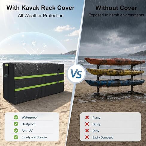 Kayak Rack Cover,for 2-4 Levels 10-12ft Kayaks Rack,12.1'L x 3'W x 4.6'H Freestanding Stand Cover Outdoor for Stand of Kayaks, SUPs, Paddleboards & Surfboards Storage,Windproof with 2 Bukcle Strap in Kuwait