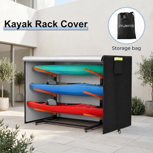 Kayak Rack Cover,for 2-4 Levels 10-12ft Kayaks Rack,12.1'L x 3'W x 4.6'H Freestanding Stand Cover Outdoor for Stand of Kayaks, SUPs, Paddleboards & Surfboards Storage,Windproof with 2 Bukcle Strap in Kuwait