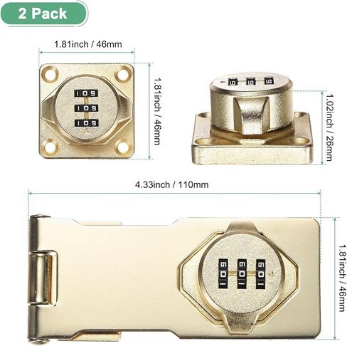 M METERXITY 2-Pack قفل مجموعة بدون مفتاح، 4.3 بوصة من سبائك الزنك الميكانيكية بكلمة مرور تويست مقبض بمشبك أقفال مزلاج، قفل باب الحظيرة 90/180 درجة للخزانة/الخزانة/المرآب/الأدراج/الحديقة [ذهبي] in Kuwait
