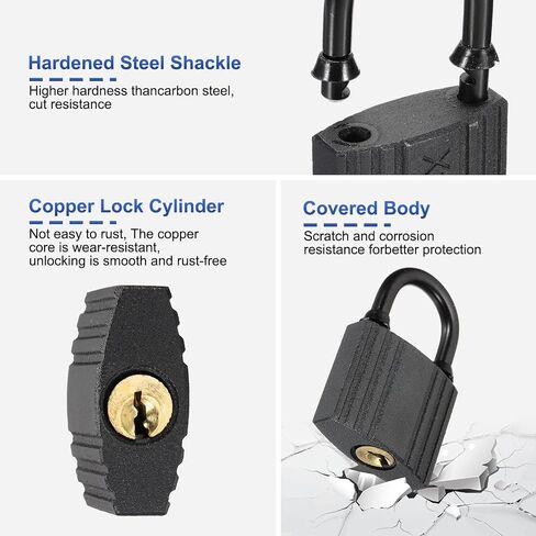 PATIKIL 2 Pcs Weatherproof Padlocks, 1.3 Inch Wide Alloy Steel Outdoor Rustproof Short Beam Locks Vinyl Wrapped Waterproof Pin Tumbler Padlock with Brass Cylinder for Garages, Black in Kuwait