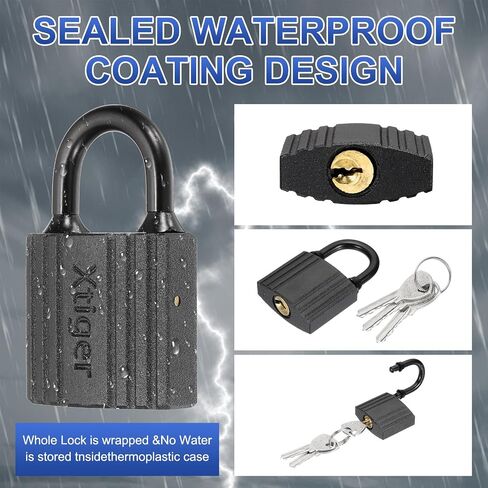 PATIKIL 2 Pcs Weatherproof Padlocks, 1.3 Inch Wide Alloy Steel Outdoor Rustproof Short Beam Locks Vinyl Wrapped Waterproof Pin Tumbler Padlock with Brass Cylinder for Garages, Black in Kuwait