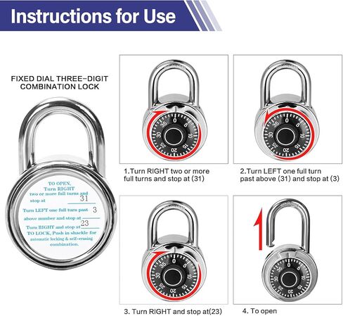 Combination Padlock for Locker – Fixed Dial Lock with Unique Combinations, Black Turntable, for Gym, School, Toolbox & More – Pack of 1 in Kuwait