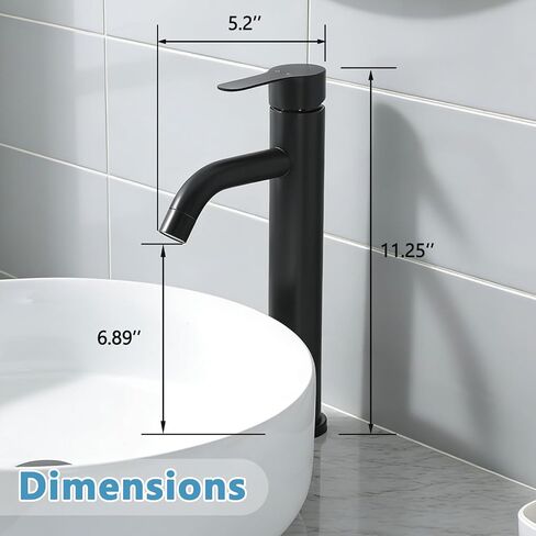 Vessel Sink Faucet Black, Single Handle Single Hole Rv Bathroom Faucet, Tall Lavatory Vanity Sink Faucets with Pop Up Drain and Two 3/8" Hoses in Kuwait