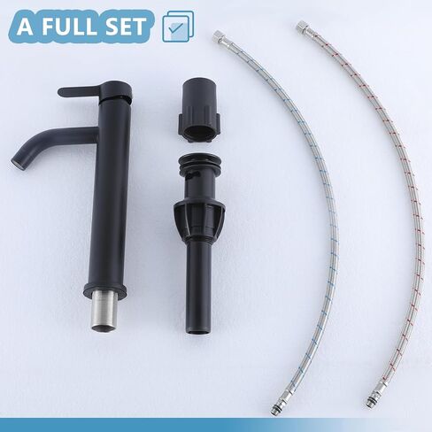 Vessel Sink Faucet Black, Single Handle Single Hole Rv Bathroom Faucet, Tall Lavatory Vanity Sink Faucets with Pop Up Drain and Two 3/8" Hoses in Kuwait
