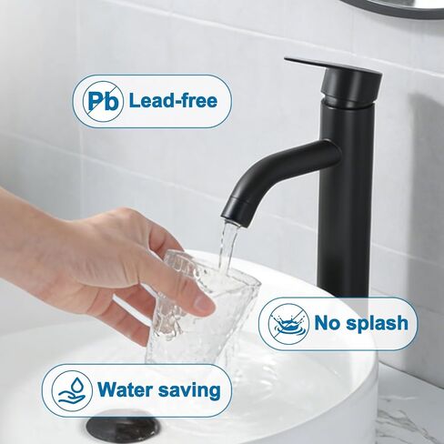 Vessel Sink Faucet Black, Single Handle Single Hole Rv Bathroom Faucet, Tall Lavatory Vanity Sink Faucets with Pop Up Drain and Two 3/8" Hoses in Kuwait