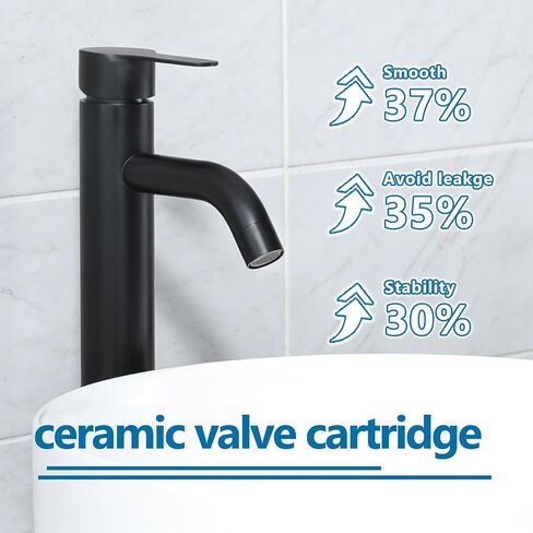 Vessel Sink Faucet Black, Single Handle Single Hole Rv Bathroom Faucet, Tall Lavatory Vanity Sink Faucets with Pop Up Drain and Two 3/8" Hoses in Kuwait
