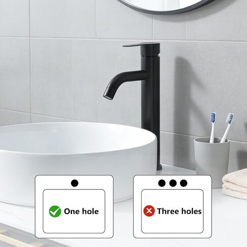 Vessel Sink Faucet Black, Single Handle Single Hole Rv Bathroom Faucet, Tall Lavatory Vanity Sink Faucets with Pop Up Drain and Two 3/8" Hoses in Kuwait