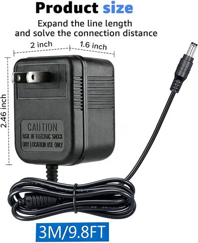 استبدال محول طاقة البيانو الإلكتروني DC10V | لياماها PA-3 PA-3B PA-3C PA-3BU، سلك طاقة طويل للغاية 9.8 قدم/3 متر in Kuwait