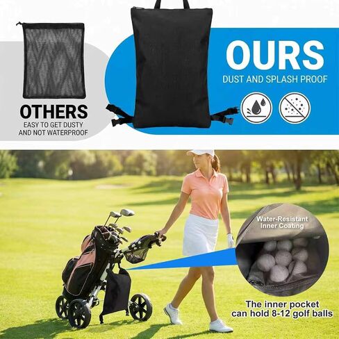 Golf Push Cart Accessories - Golf Storage Bag and Organizer, Oxford Cloth with 3 Adjustable Buckles, Zipper Closure, Inner Waterproof Coating & Inner Mesh Pocket for Universal Golf Push Carts(Black) in Kuwait