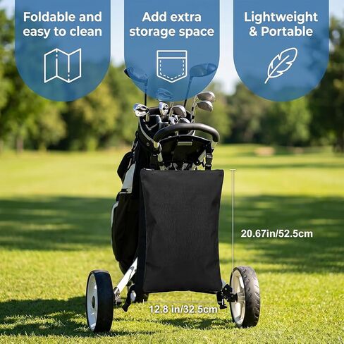 Golf Push Cart Accessories - Golf Storage Bag and Organizer, Oxford Cloth with 3 Adjustable Buckles, Zipper Closure, Inner Waterproof Coating & Inner Mesh Pocket for Universal Golf Push Carts(Black) in Kuwait