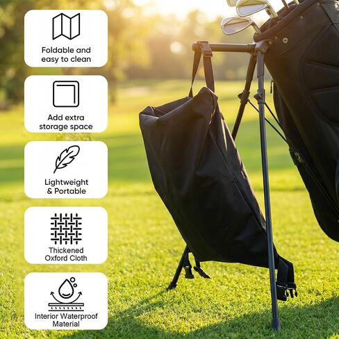 Golf Push Cart Accessories - Golf Storage Bag and Organizer, Oxford Cloth with 3 Adjustable Buckles, Zipper Closure, Inner Waterproof Coating & Inner Mesh Pocket for Universal Golf Push Carts(Black) in Kuwait