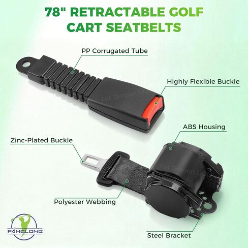 Panglong 78" Golf Cart Retractable Seatbelts, Universal Seat Belts for Yamaha, Club Car, EZGO Golf Carts, Extra-Long Smooth Retraction Seat Belts, Fit All Body Type, Safer Ride (2 Set) in Kuwait