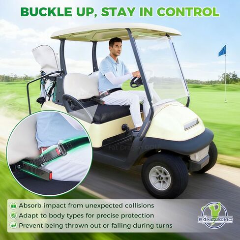 Panglong 78" Golf Cart Retractable Seatbelts, Universal Seat Belts for Yamaha, Club Car, EZGO Golf Carts, Extra-Long Smooth Retraction Seat Belts, Fit All Body Type, Safer Ride (2 Set) in Kuwait