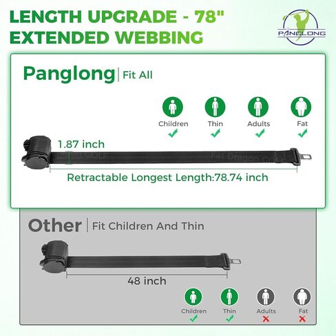 Panglong 78" Golf Cart Retractable Seatbelts, Universal Seat Belts for Yamaha, Club Car, EZGO Golf Carts, Extra-Long Smooth Retraction Seat Belts, Fit All Body Type, Safer Ride (2 Set) in Kuwait