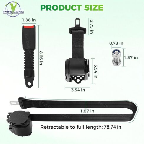 Panglong 78" Golf Cart Retractable Seatbelts, Universal Seat Belts for Yamaha, Club Car, EZGO Golf Carts, Extra-Long Smooth Retraction Seat Belts, Fit All Body Type, Safer Ride (2 Set) in Kuwait
