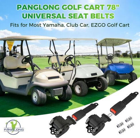 Panglong 78" Golf Cart Retractable Seatbelts, Universal Seat Belts for Yamaha, Club Car, EZGO Golf Carts, Extra-Long Smooth Retraction Seat Belts, Fit All Body Type, Safer Ride (2 Set) in Kuwait