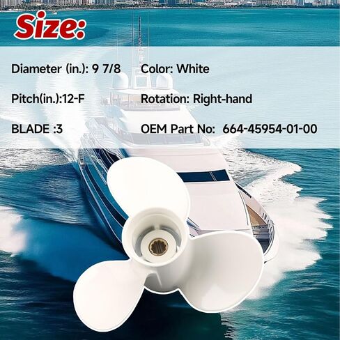9 7/8 x 12-F مروحة خارجية للقارب متوافقة مع محركات ياماها الخارجية 20HP 25HP 30HP 3 شفرات/10 أسنان بديلة #664-45954-01-00 in Kuwait