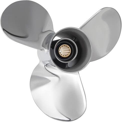 11 × 15 مروحة قارب خارجية من الفولاذ المقاوم للصدأ لمحركات Tohatsu 35-60HP، 13 سنًا خددًا، 3 شفرات، متوافقة مع Tohatsu 35HP 40HP 50HP 60HP، RH in Kuwait