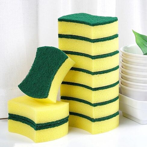 10Pcs Kitchen Cleaning Sponge, Heavy Duty Cleaning Dish Scrubber Sponge for Home Kitchen, Dual Sided Non-Scratch Sponges for Washing Dishes, Pots and Pans in Kuwait