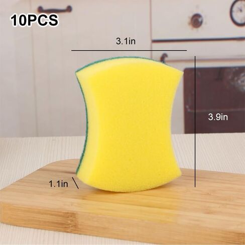 10Pcs Kitchen Cleaning Sponge, Heavy Duty Cleaning Dish Scrubber Sponge for Home Kitchen, Dual Sided Non-Scratch Sponges for Washing Dishes, Pots and Pans in Kuwait