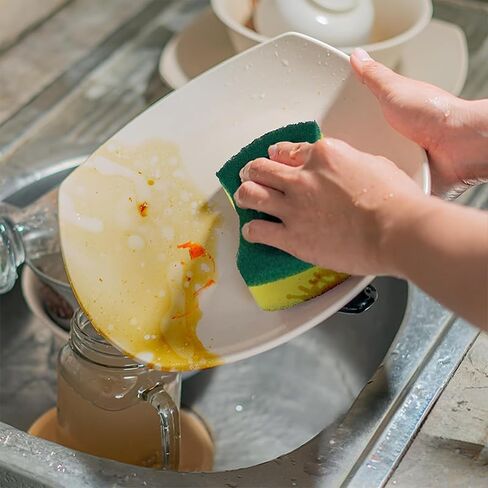 10Pcs Kitchen Cleaning Sponge, Heavy Duty Cleaning Dish Scrubber Sponge for Home Kitchen, Dual Sided Non-Scratch Sponges for Washing Dishes, Pots and Pans in Kuwait