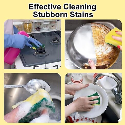 10Pcs Kitchen Cleaning Sponge, Heavy Duty Cleaning Dish Scrubber Sponge for Home Kitchen, Dual Sided Non-Scratch Sponges for Washing Dishes, Pots and Pans in Kuwait