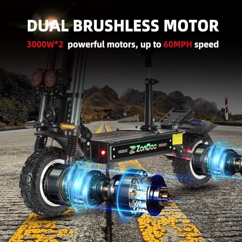 Adult Electric Scooter 55MPH Fast 6000W Dual Motors 60 Miles Long Range Off Road All Terrain Oil Hydraulic Brake Dual Suspension Sports ZonDoo ZO03 Scooter Electric for Heavy Duty Adults in Kuwait