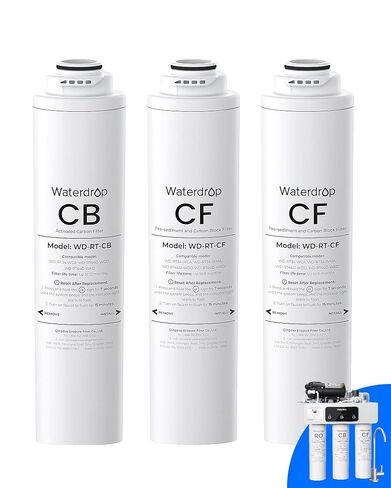 فلتر Waterdrop RT-2CFCB، بديل لنظام فلتر المياه التناضح العكسي Waterdrop T3-C (𝐂𝐅*𝟐 + 𝐂𝐁*𝟏)، مجموعة لمدة عام واحد in Kuwait