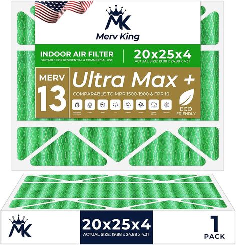 فلتر هواء MervKing 20x20x1 الحجم الفعلي: 19.7 بوصة × 19.7 بوصة × 0.75 بوصة MERV 13 MPR 1500-1900 | صنع في الولايات المتحدة الأمريكية | 6 عبوات | استبدال فرن HVAC المطوي in Kuwait